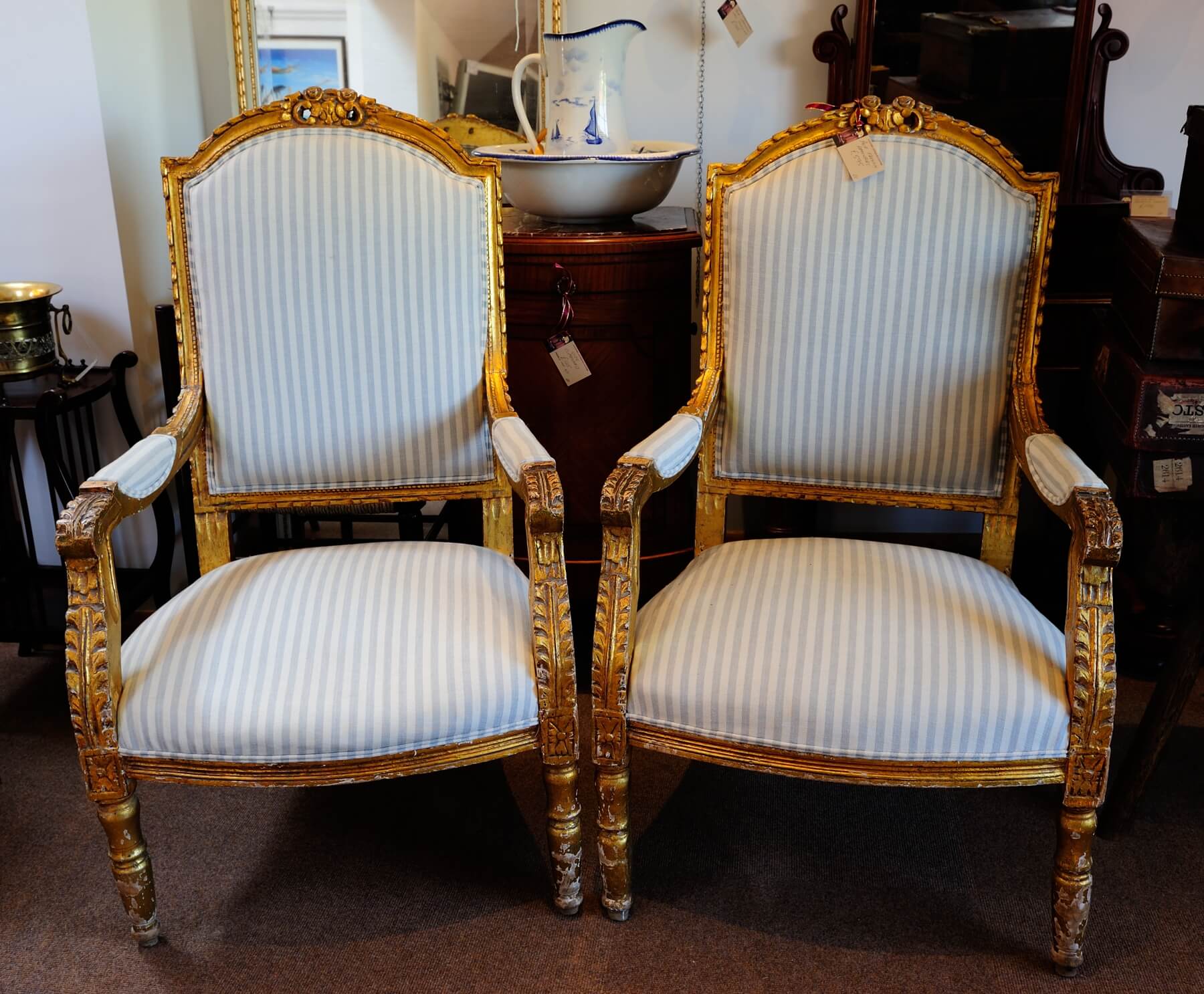 Pair French Gilt Armchairs